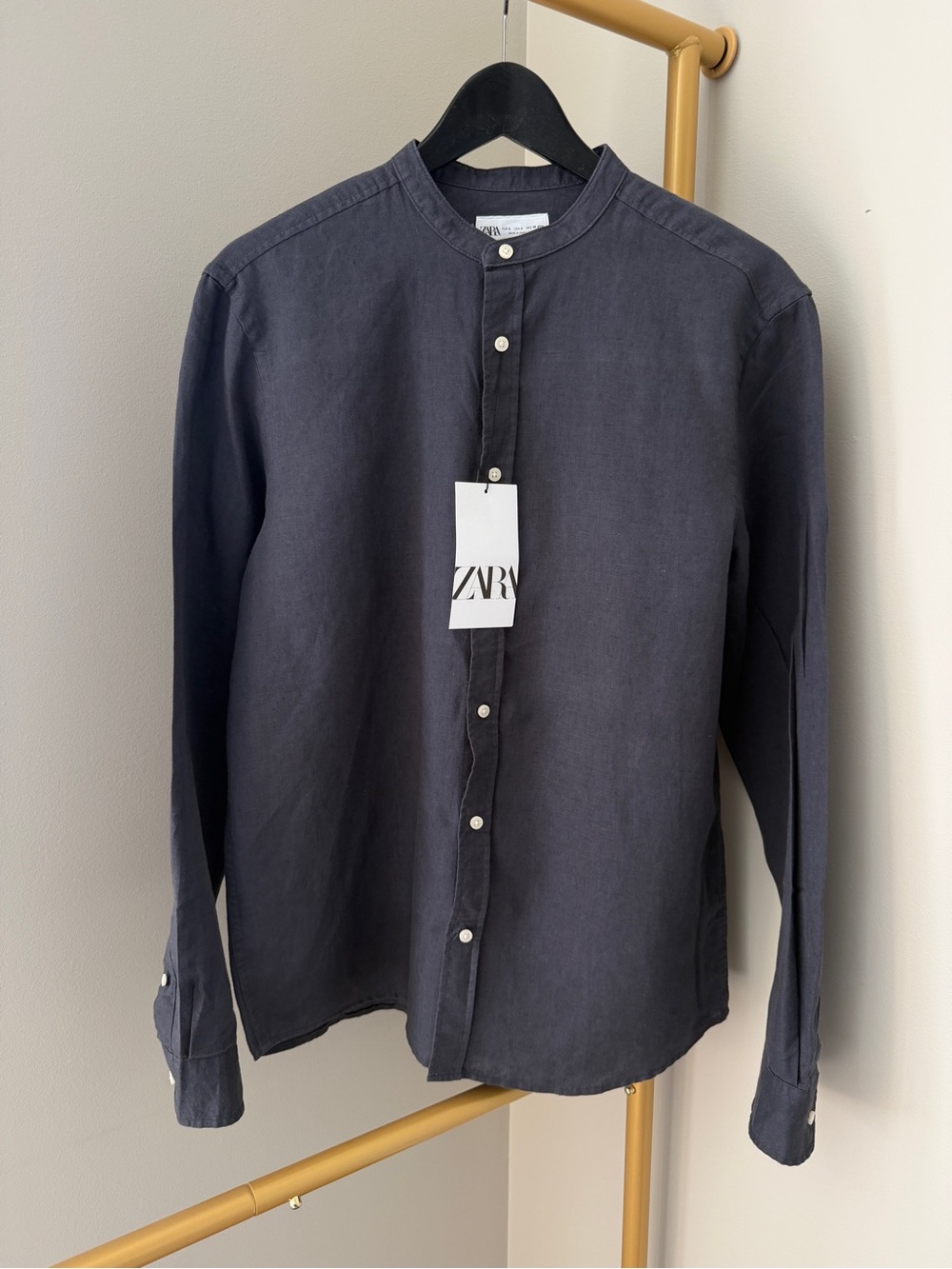 Zara Men's Dark Gray Linen Button-Up Shirt NWT Size Small